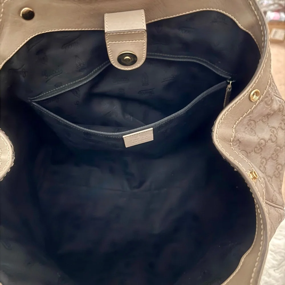 Gucci Gray / Taupe Monogram Pleated Hobo with Gold Hardware - Picture 9 of 14